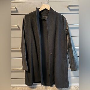 Scoop NYC Women’s Black Wool Coat with Leather Sleeves